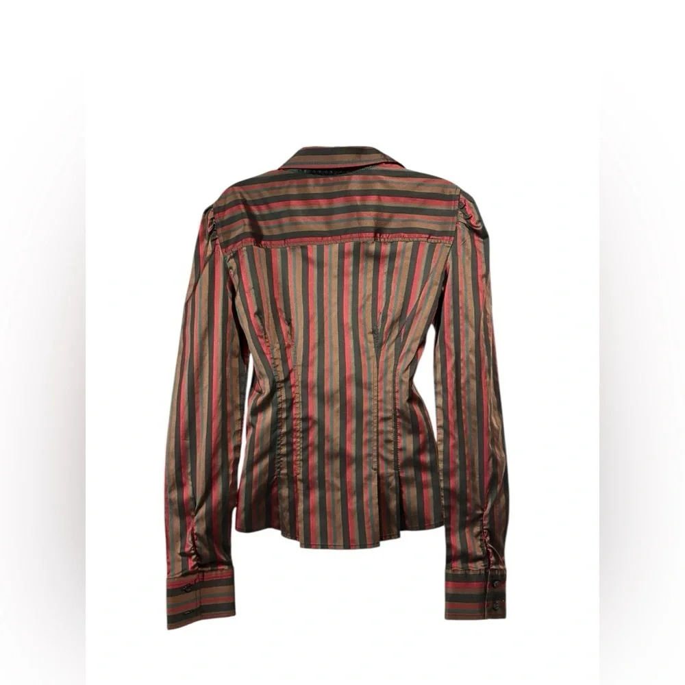 Zara Woman, Striped Satin Blouse, Large, Black, Red, Green, Brown - Picture 7 of 9